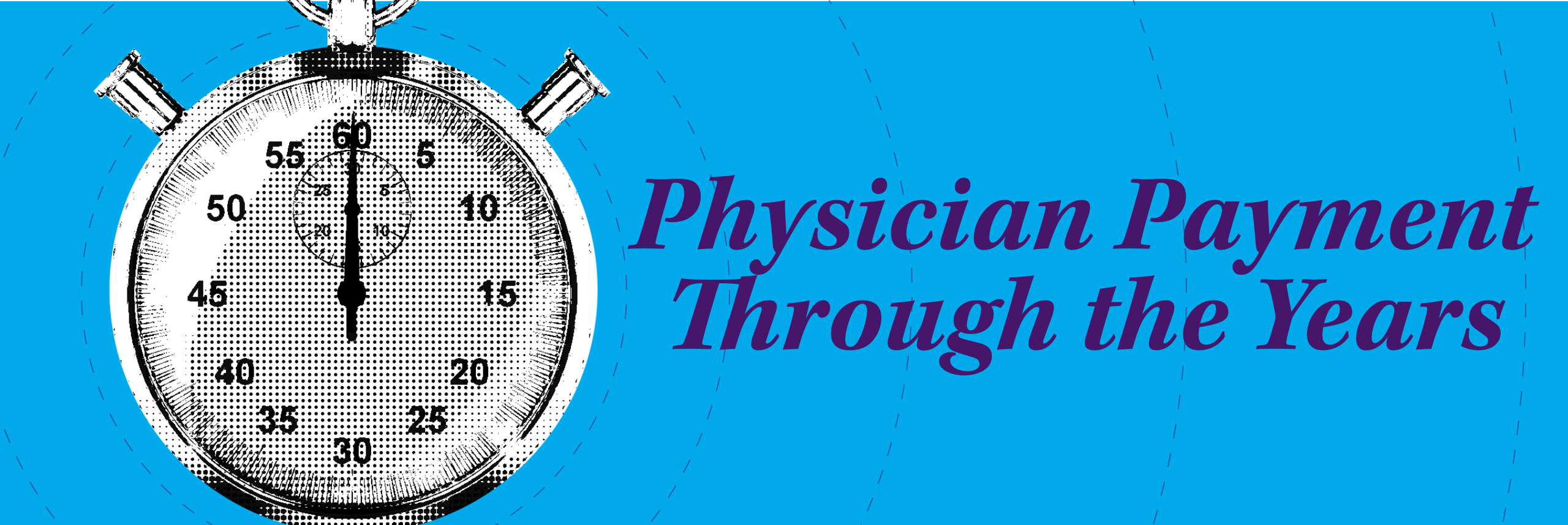 A clock and text that reads "Physician Payment Through the Years"